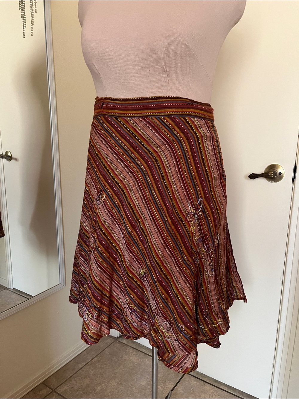 Striped Sheesh Wrap Multicolor Cotton Skirt, large